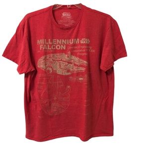 Star Wars Millennium Falcon T-shirt Red Distressed Graphic XL